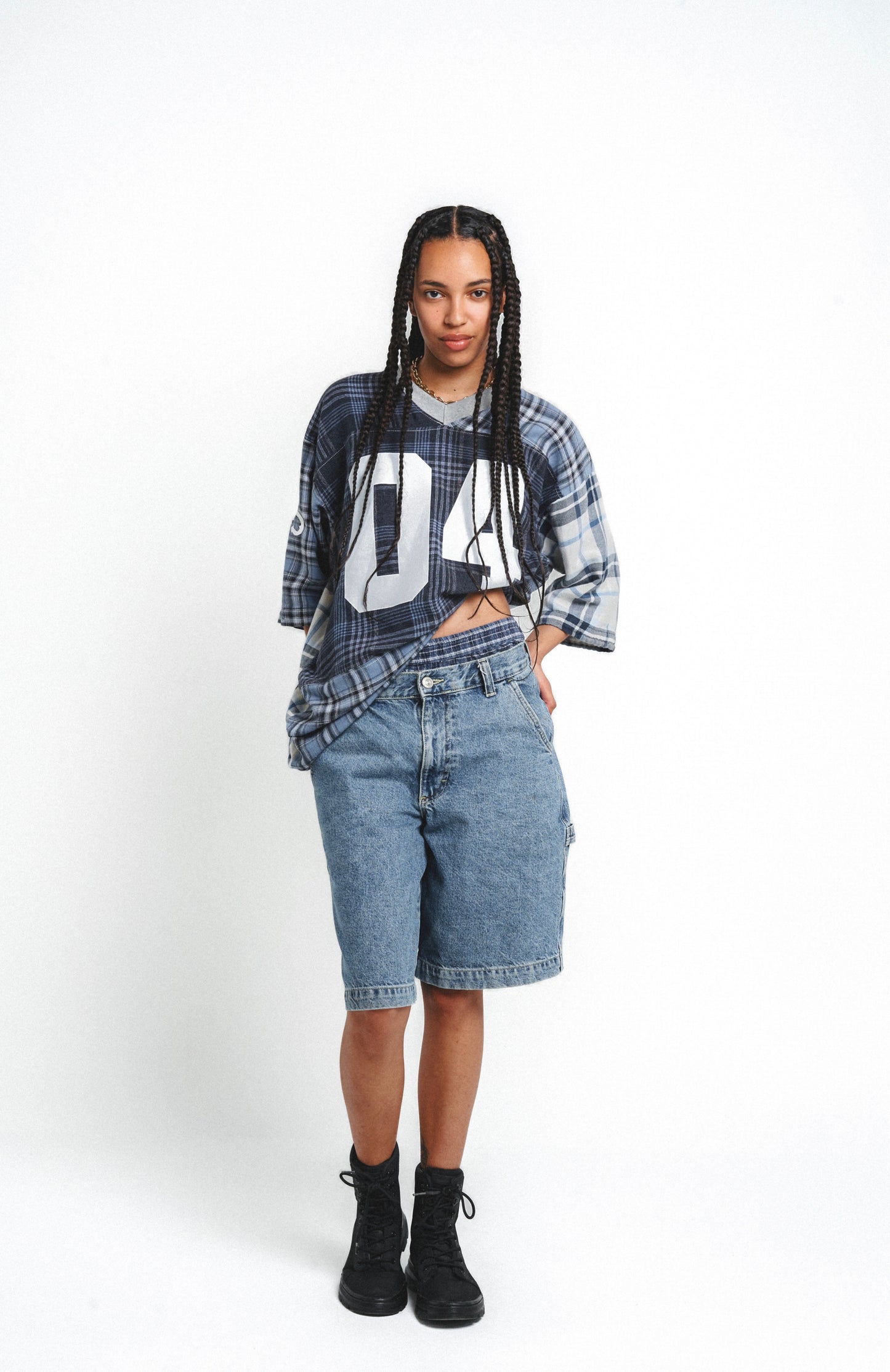 Upcycled Flannel Jersey - Blue