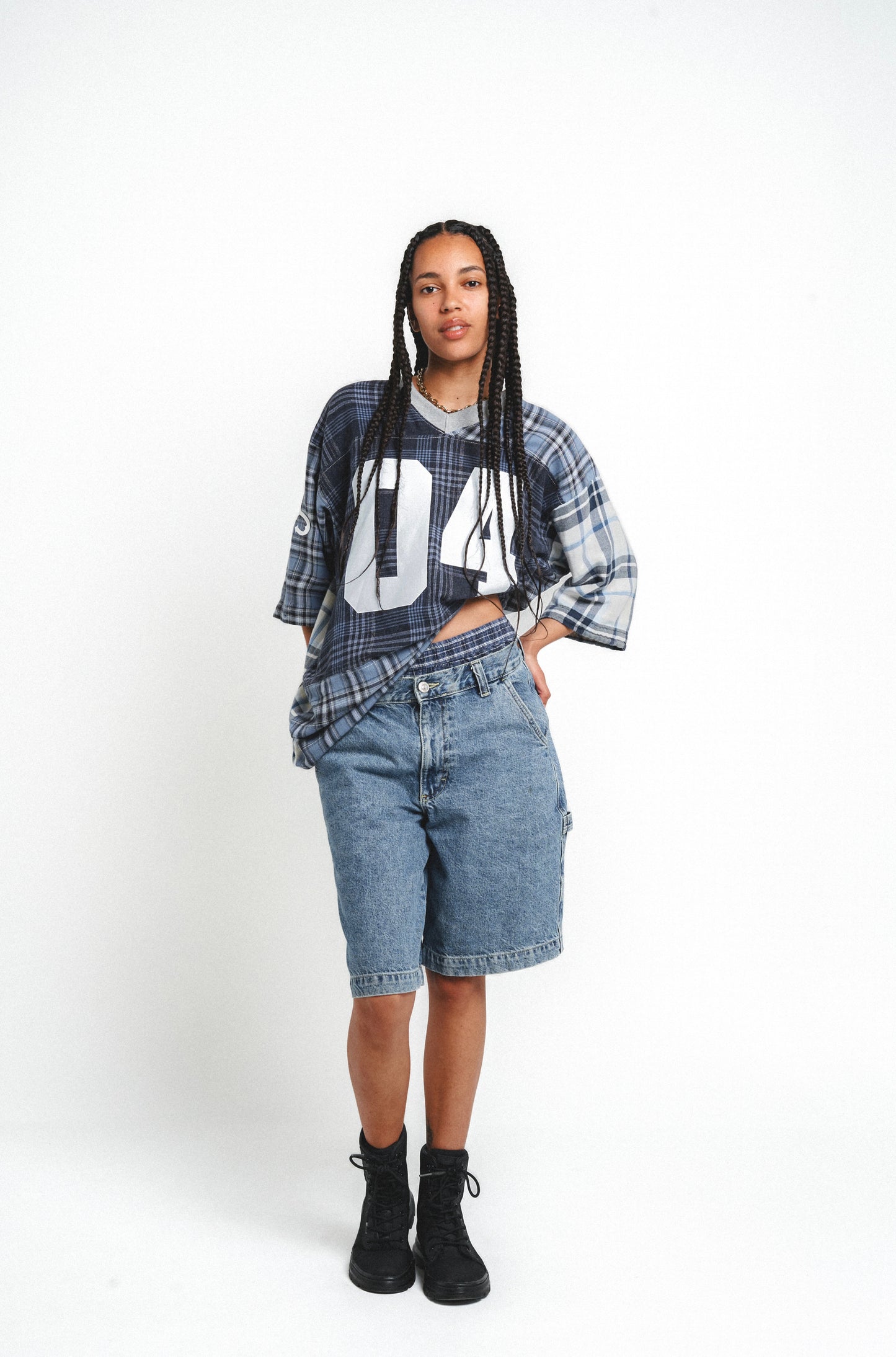 Upcycled Flannel Jersey - Blue